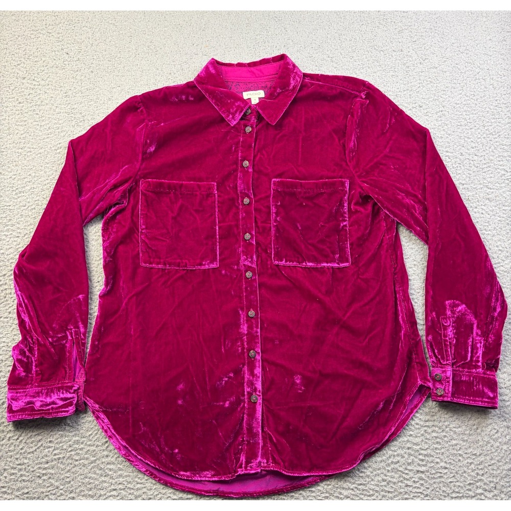 Anthropologie Pilcro Womens Velvet Hadley Relaxed Button Down Shirt Pink Medium